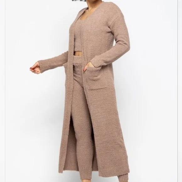 3PC Soft Sweater feel Teddy Bear set Long sleeve cardigan cropped tank leggings - Picture 1 of 5